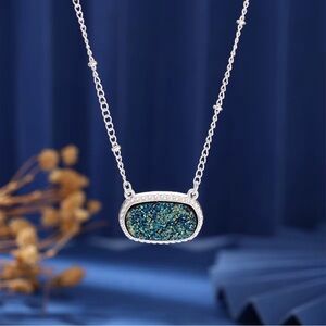 Sterling Silver 14k Gold Plated Blue Druzy Pendant Necklace